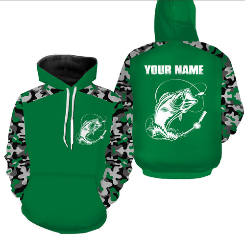 Custom Name Bass Fishing Camouflage Green Performance Fishing Shirt, Bass Fishing Jerseys - SDF129