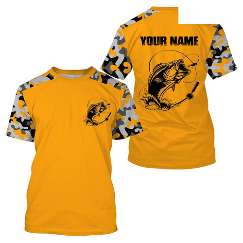 Custom Name Bass Fishing Camouflage Yellow Performance Fishing Shirt, Bass Fishing Jerseys - SDF130