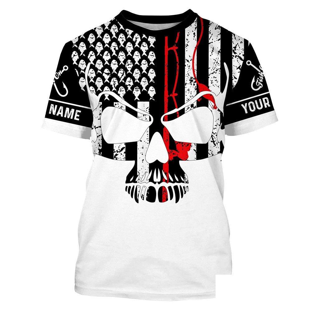 Vintage Fishing American Flag Skull Fishing Custom Name full print shirt | T-shirt - SDF148