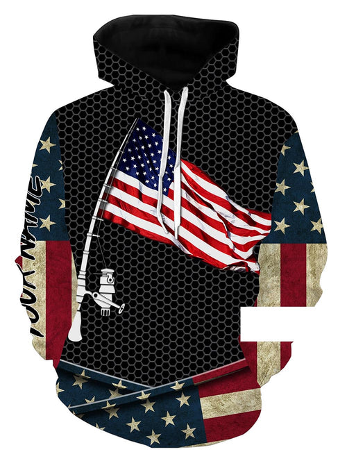 Fishing shirt American flag fishing rod Custom Name All Over Printing Hoodie Personalized fishing gifts ideas - SDF23