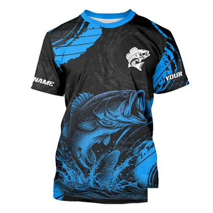 Personalized Bass Fishing Jerseys, Bass Fishing Scale Short Sleeve Shirt| Blue NHT387