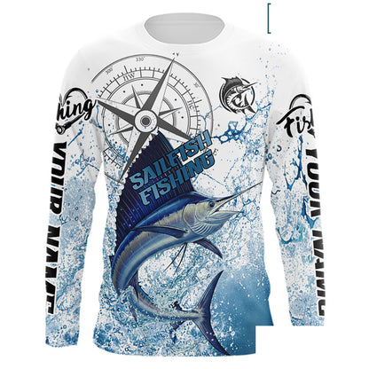Custom Sailfish Long Sleeve Fishing Shirts  Saltwater Fish, Compass Offshore Tournament Fishing Shirts NBT375