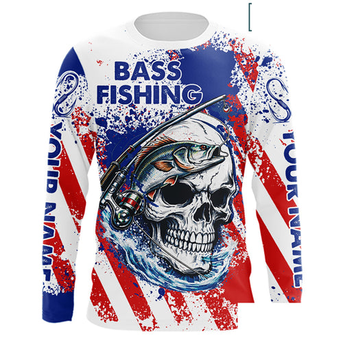Custom American Flag Fishing Shirts Largemouth Bass Fishing Long Sleeve, Bass Fishing Shirts For Men NBT385
