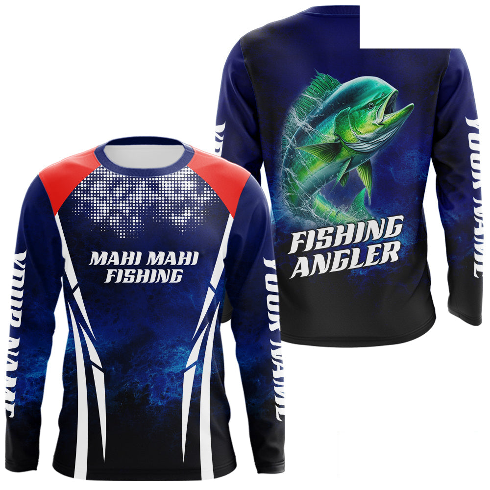 Personalized Mahi Mahi Long Sleeve Fishing Shirts UV Protection, Saltwater Fishing Shirts NBT373