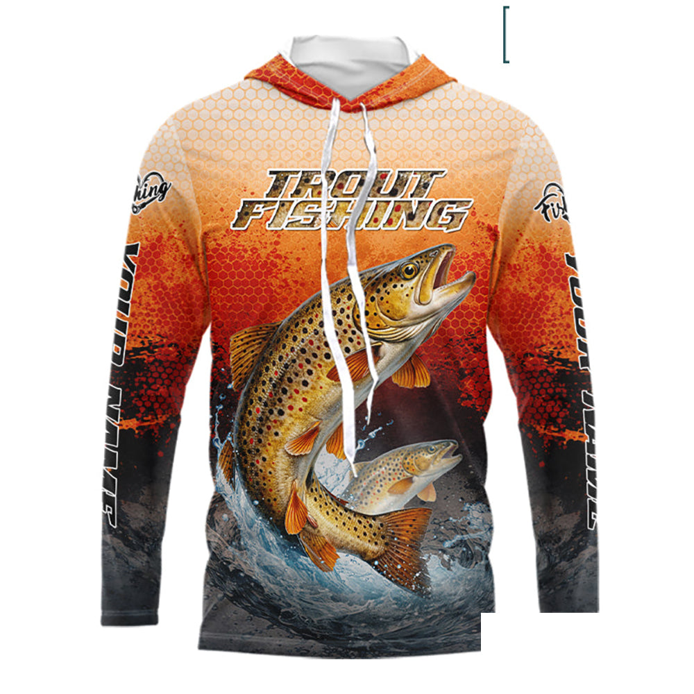 Brown Trout Long Sleeve Hooded Fishing Shirts Custom Name, Fishing Gifts Trout Fishing Shirts NBT380