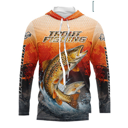 Brown Trout Long Sleeve Hooded Fishing Shirts Custom Name, Fishing Gifts Trout Fishing Shirts NBT380