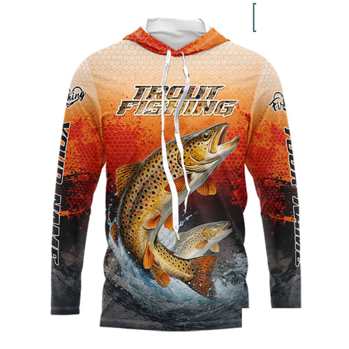 Brown Trout Long Sleeve Hooded Fishing Shirts Custom Name, Fishing Gifts Trout Fishing Shirts NBT380
