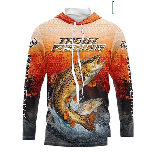 Brown Trout Long Sleeve Hooded Fishing Shirts Custom Name, Fishing Gifts Trout Fishing Shirts NBT380
