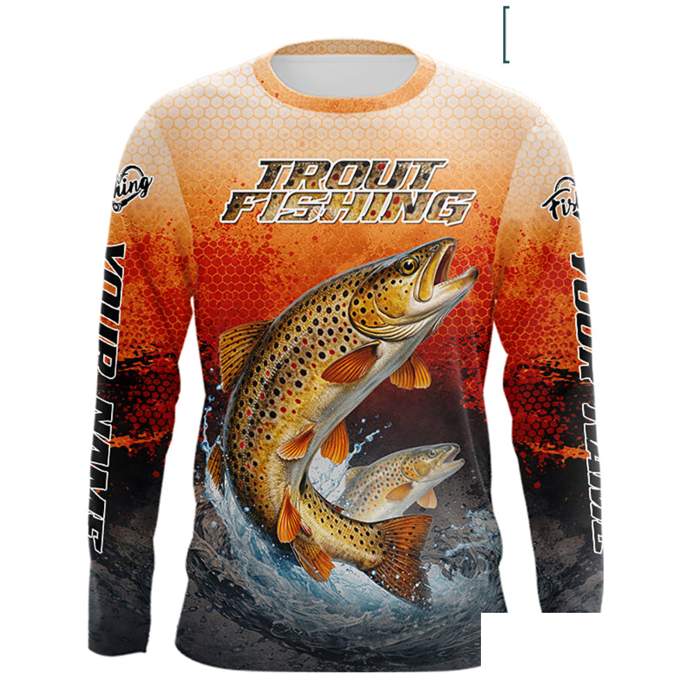 Brown Trout Long Sleeve Fishing Shirts Custom Name, Fishing Gifts Trout Fishing Shirts NBT380