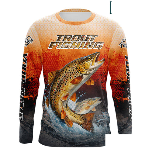 Brown Trout Long Sleeve Fishing Shirts Custom Name, Fishing Gifts Trout Fishing Shirts NBT380