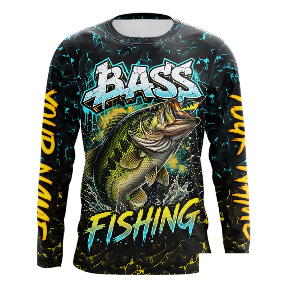 Personalized Neon Color Bass Long Sleeve Fishing Shirts, Largemouth Bass Fishing Jerseys For Men NBT668