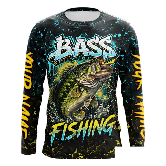 Personalized Neon Color Bass Long Sleeve Fishing Shirts, Largemouth Bass Fishing Jerseys For Men NBT668