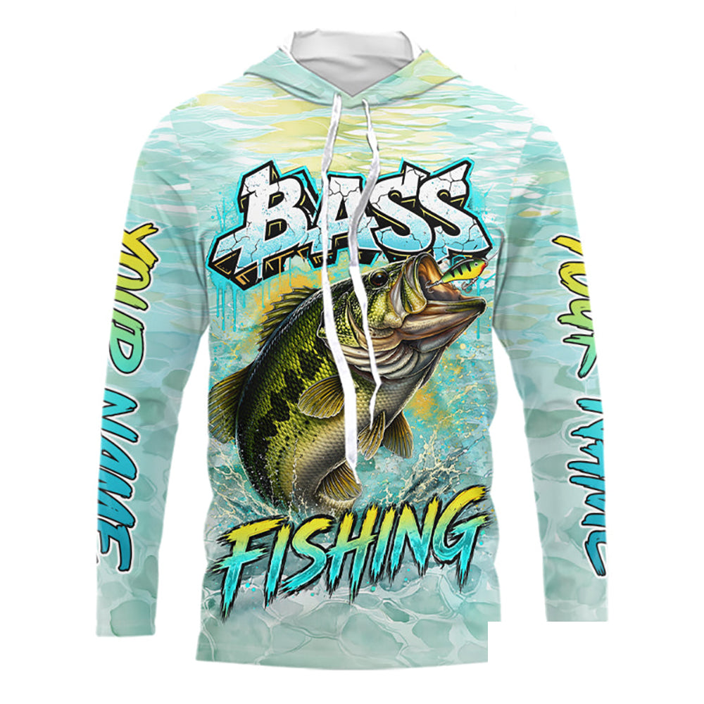 Personalized Bass Long Sleeve Hooded Shirts, Largemouth Bass Fishing Jerseys For Men NBT669