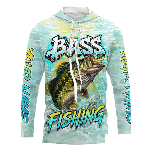 Personalized Bass Long Sleeve Hooded Shirts, Largemouth Bass Fishing Jerseys For Men NBT669