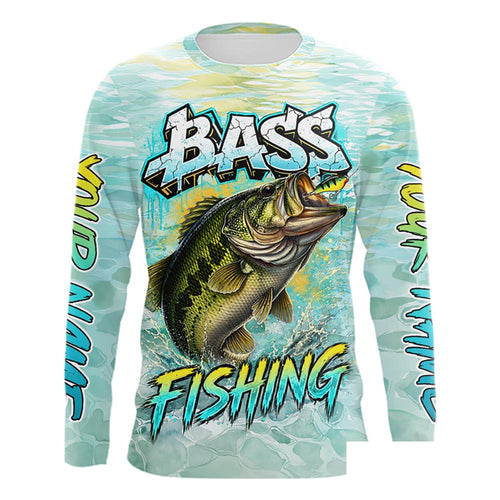 Personalized Bass Long Sleeve Fishing Shirts, Largemouth Bass Fishing Jerseys For Men NBT669