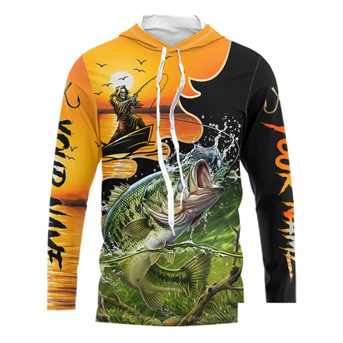 Personalized Fish Reaper Sunset Design Largemouth Bass Long Sleeve Hooded Shirts NBT673