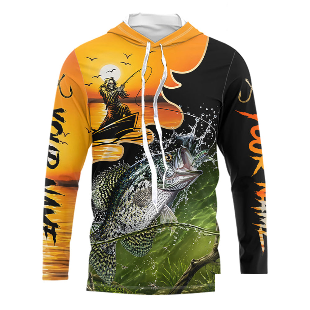 Personalized Fish Reaper Sunset Design Crappie Long Sleeve Hooded Shirts NBT674