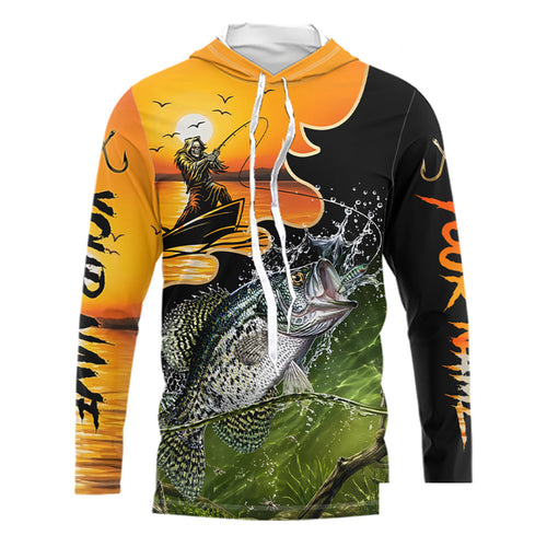 Personalized Fish Reaper Sunset Design Crappie Long Sleeve Hooded Shirts NBT674
