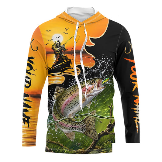 Personalized Fish Reaper Sunset Design Rainbow Trout Long Sleeve Hooded Shirts NBT676