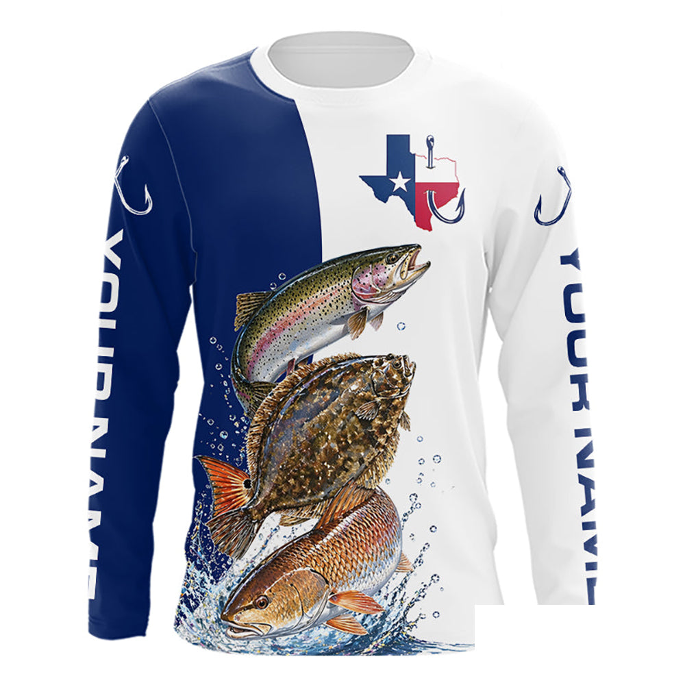 Blue Texas Slam Fishing Custom Performance Long Sleeve Team Redfish, Trout, Flounder Fishing Shirts NBT679