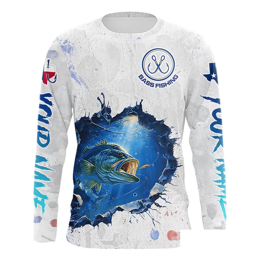 Custom Bass Fishing Long Sleeve Tournament Shirts, Largemouth Bass Fishing Apparel | White NBT680
