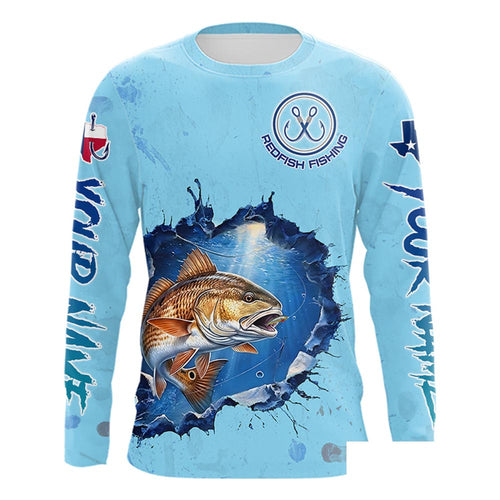 Custom Redfish Fishing Long Sleeve Tournament Shirts, Redfish Saltwater Fishing Apparel | Blue NBT686