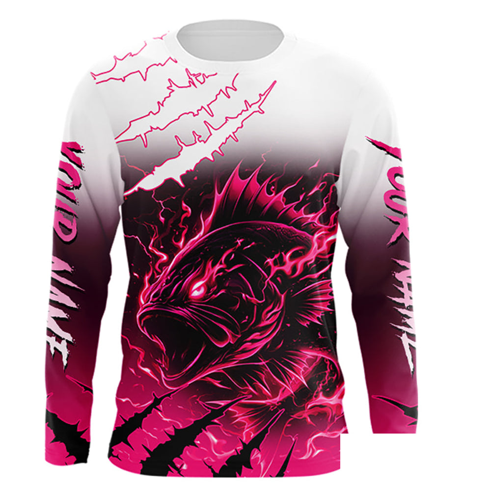 Largemouth Bass Long Sleeve Fishing Shirts Pink Angry Fish, Bass Fishing Shirts NBT387