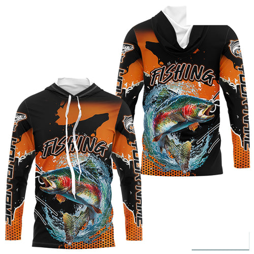 Rainbow Trout Long Sleeve Fishing Shirts Custom Orange Fishing Jerseys, Trout Fishing Shirts NBT343