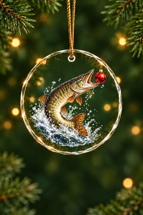 Strike of the Christmas Musky Glass Ornament, Fisherman Christmas Gift