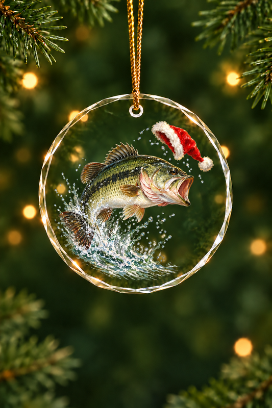 Bucketmouth Steals the Santa Hat Glass Ornament, Fisherman Christmas Gift