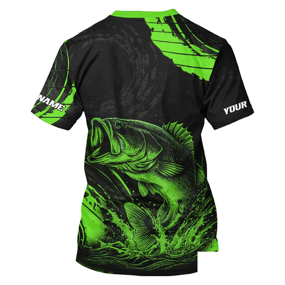 Personalized Bass Fishing Jerseys, Bass Fishing Scale Short Sleeve Shirt| Green NHT386