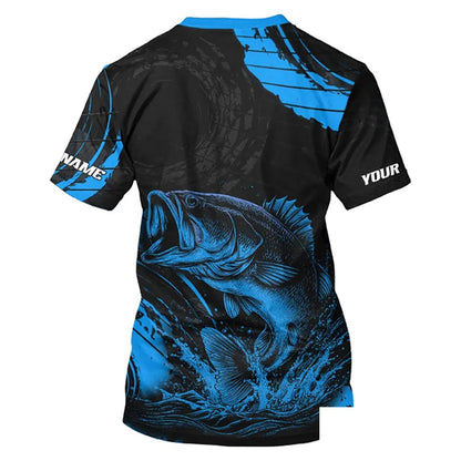 Personalized Bass Fishing Jerseys, Bass Fishing Scale Short Sleeve Shirt| Blue NHT387