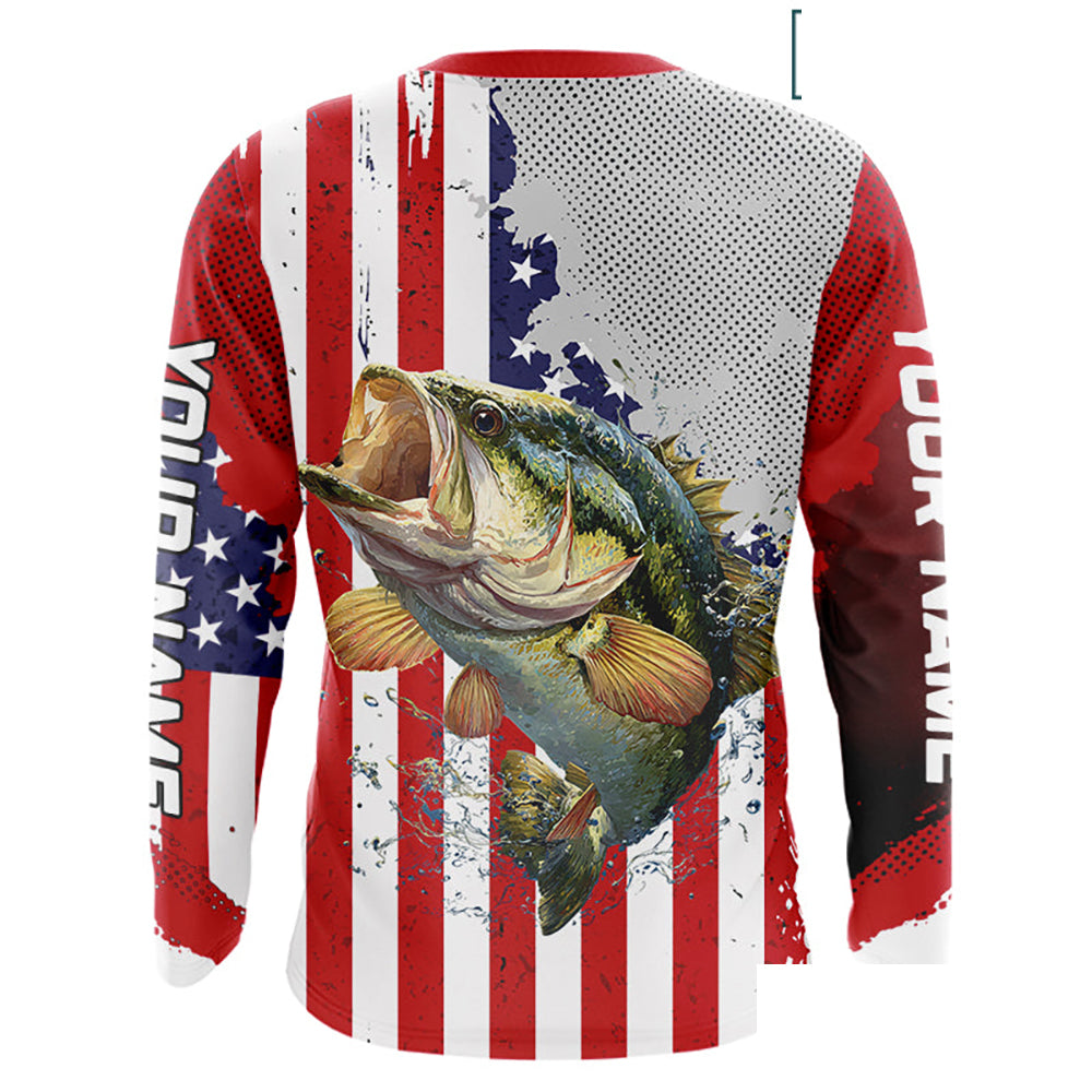 Freedom 250 Bass Fishing Shirts Long Sleeve American Flag Fishing, Custom Bass Shirts With US Flag NBT374