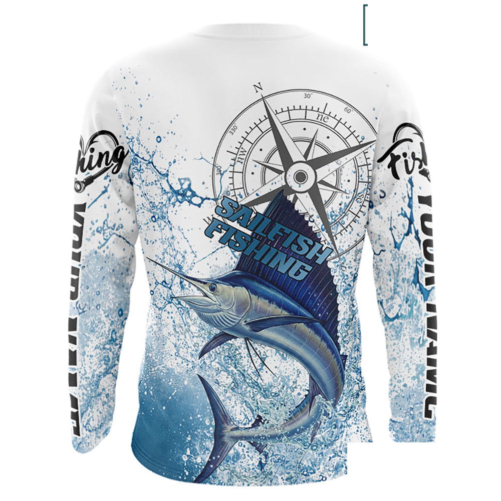 Custom Sailfish Long Sleeve Fishing Shirts  Saltwater Fish, Compass Offshore Tournament Fishing Shirts NBT375