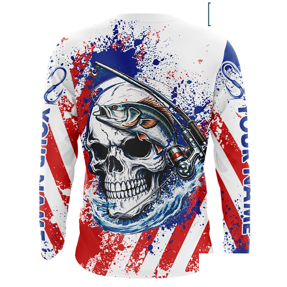Custom American Flag Fishing Shirts Largemouth Bass Fishing Long Sleeve, Bass Fishing Shirts For Men NBT385