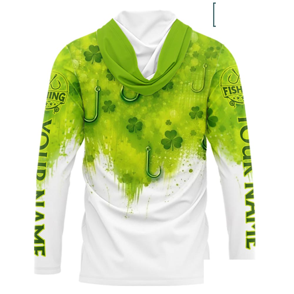 Personalized St Patrick's Day Shirts Fish Hook Long Sleeve Hooded Fishing Shirts, Mens Fishing Outfit NBT386