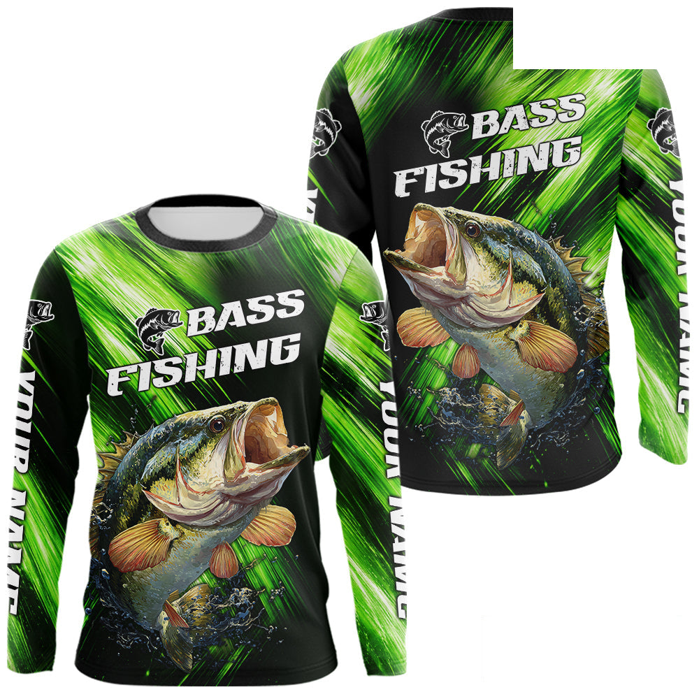 Green Camo Largemouth Bass Fishing Jersey For Men, Bass Fishing Performance Shirts Personalized Gifts NBT370