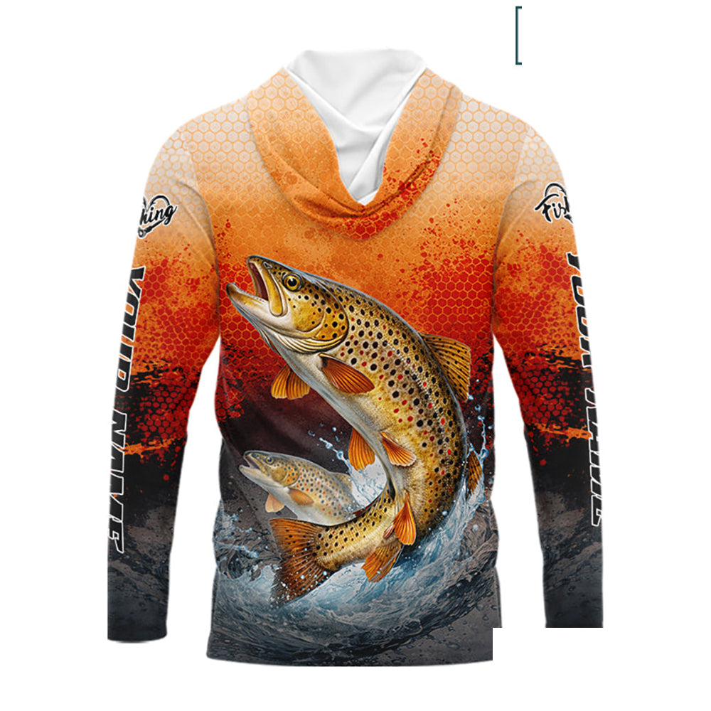 Brown Trout Long Sleeve Hooded Fishing Shirts Custom Name, Fishing Gifts Trout Fishing Shirts NBT380