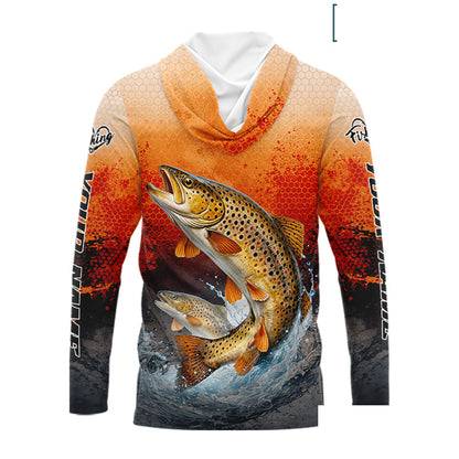 Brown Trout Long Sleeve Hooded Fishing Shirts Custom Name, Fishing Gifts Trout Fishing Shirts NBT380