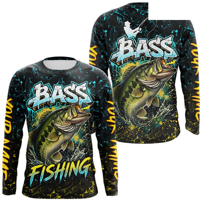 Personalized Neon Color Bass Long Sleeve Fishing Shirts, Largemouth Bass Fishing Jerseys For Men NBT668