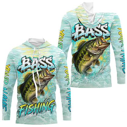 Personalized Bass Long Sleeve Hooded Shirts, Largemouth Bass Fishing Jerseys For Men NBT669