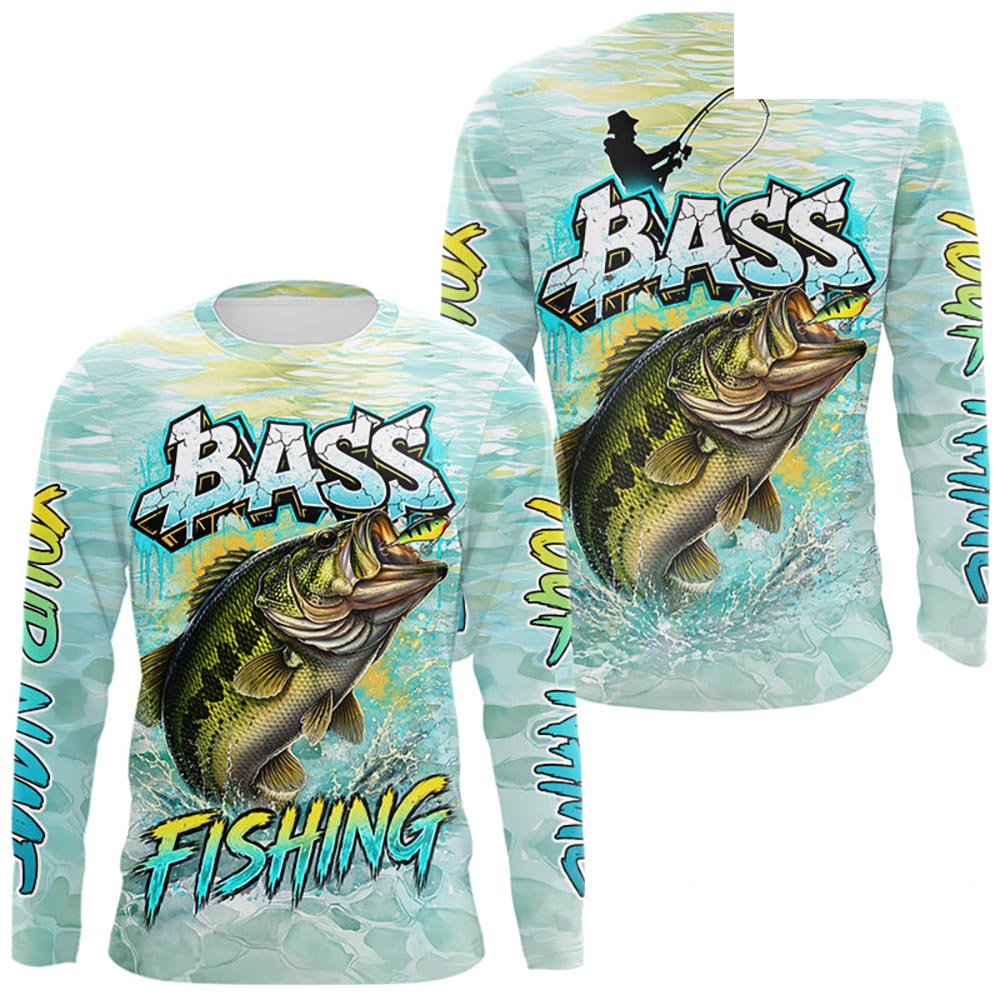 Personalized Bass Long Sleeve Fishing Shirts, Largemouth Bass Fishing Jerseys For Men NBT669