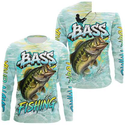 Personalized Bass Long Sleeve Fishing Shirts, Largemouth Bass Fishing Jerseys For Men NBT669