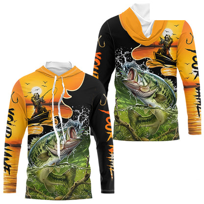 Personalized Fish Reaper Sunset Design Largemouth Bass Long Sleeve Hooded Shirts NBT673