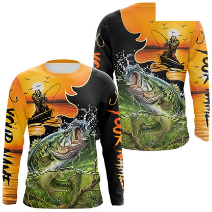 Personalized Fish Reaper Sunset Design Largemouth Bass Fishing Shirts Long Sleeve NBT673