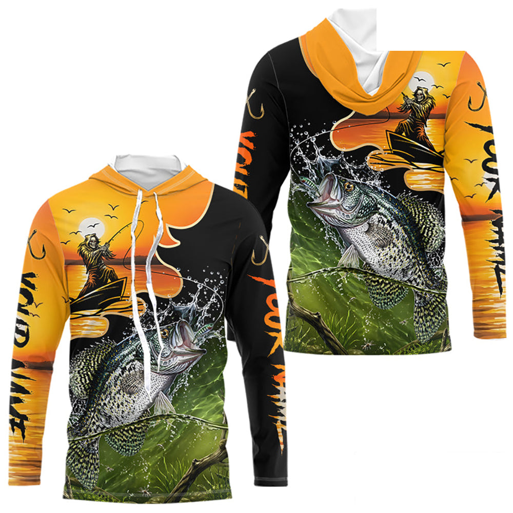 Personalized Fish Reaper Sunset Design Crappie Long Sleeve Hooded Shirts NBT674