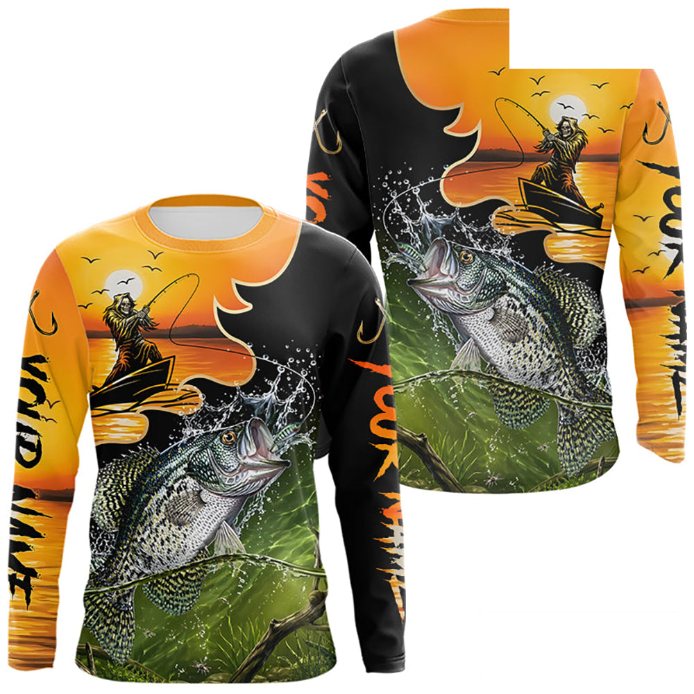 Personalized Fish Reaper Sunset Design Crappie Fishing Shirts Long Sleeve NBT674