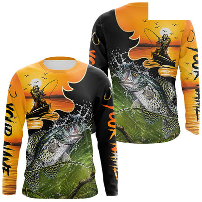 Personalized Fish Reaper Sunset Design Crappie Fishing Shirts Long Sleeve NBT674
