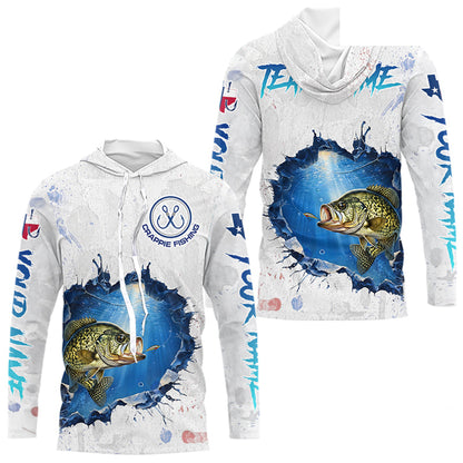 Custom Crappie Fishing Tournament Long Sleeve Hooded Shirts, Crappie Fishing Apparel | White NBT682