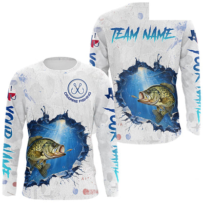 Custom Crappie Fishing Long Sleeve Tournament Shirts, Crappie Fishing Apparel | White NBT682
